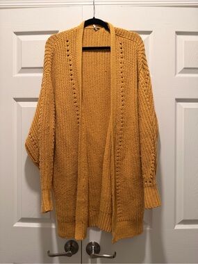 Free People Open-Front Mustard Yellow Knit Cardigan